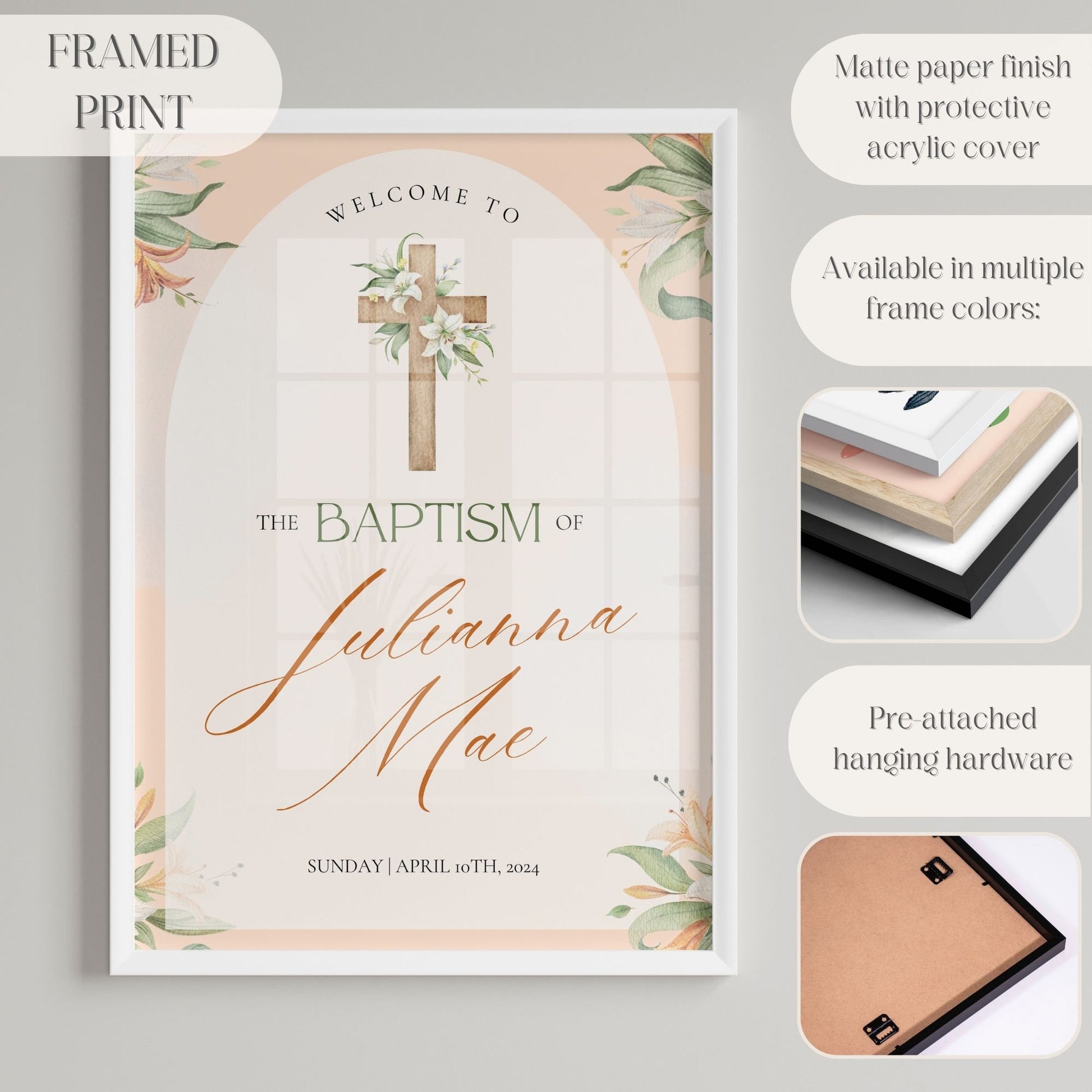 Peach Floral Baptism Welcome Sign - Magnolia Dane Co.