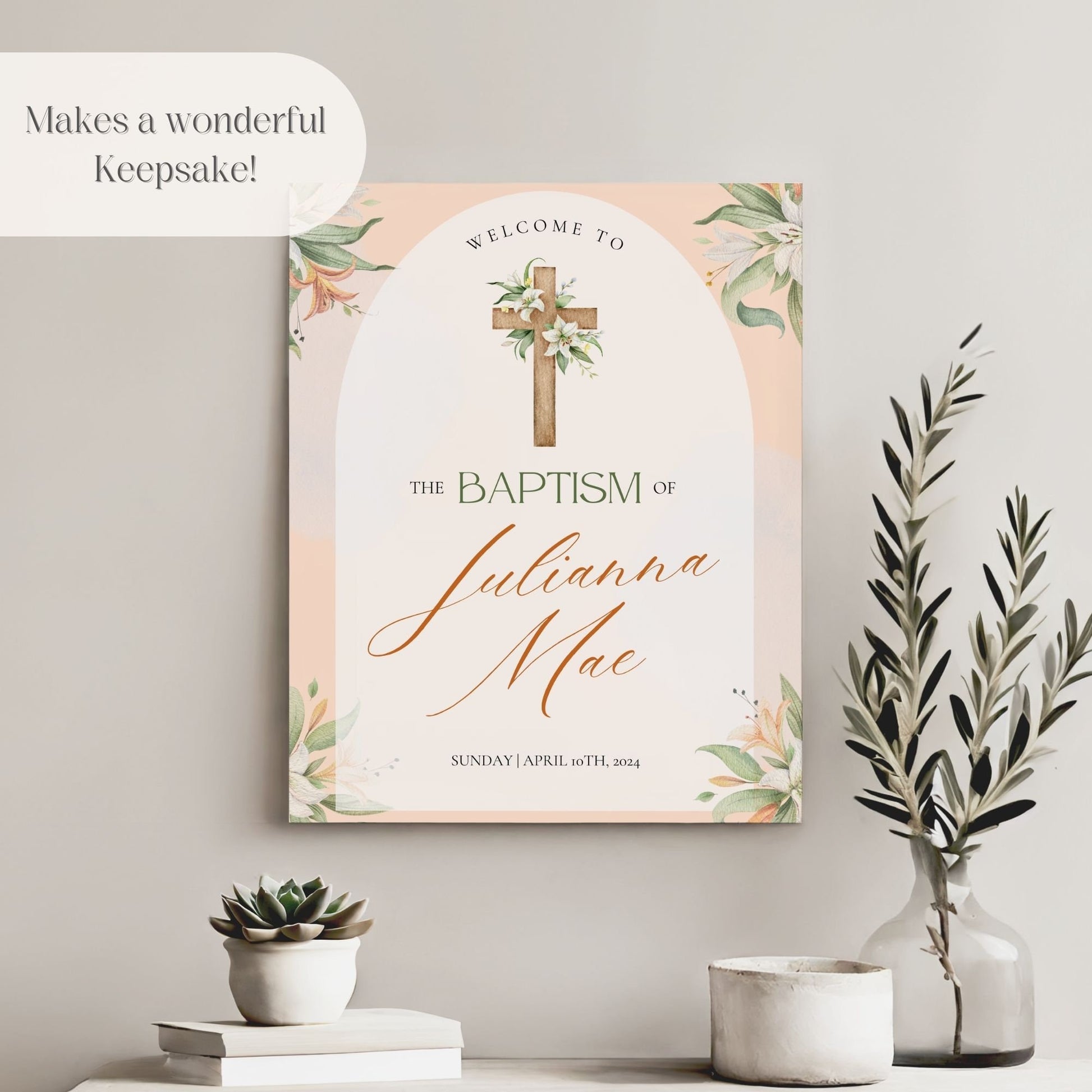 Peach Floral Baptism Welcome Sign - Magnolia Dane Co.