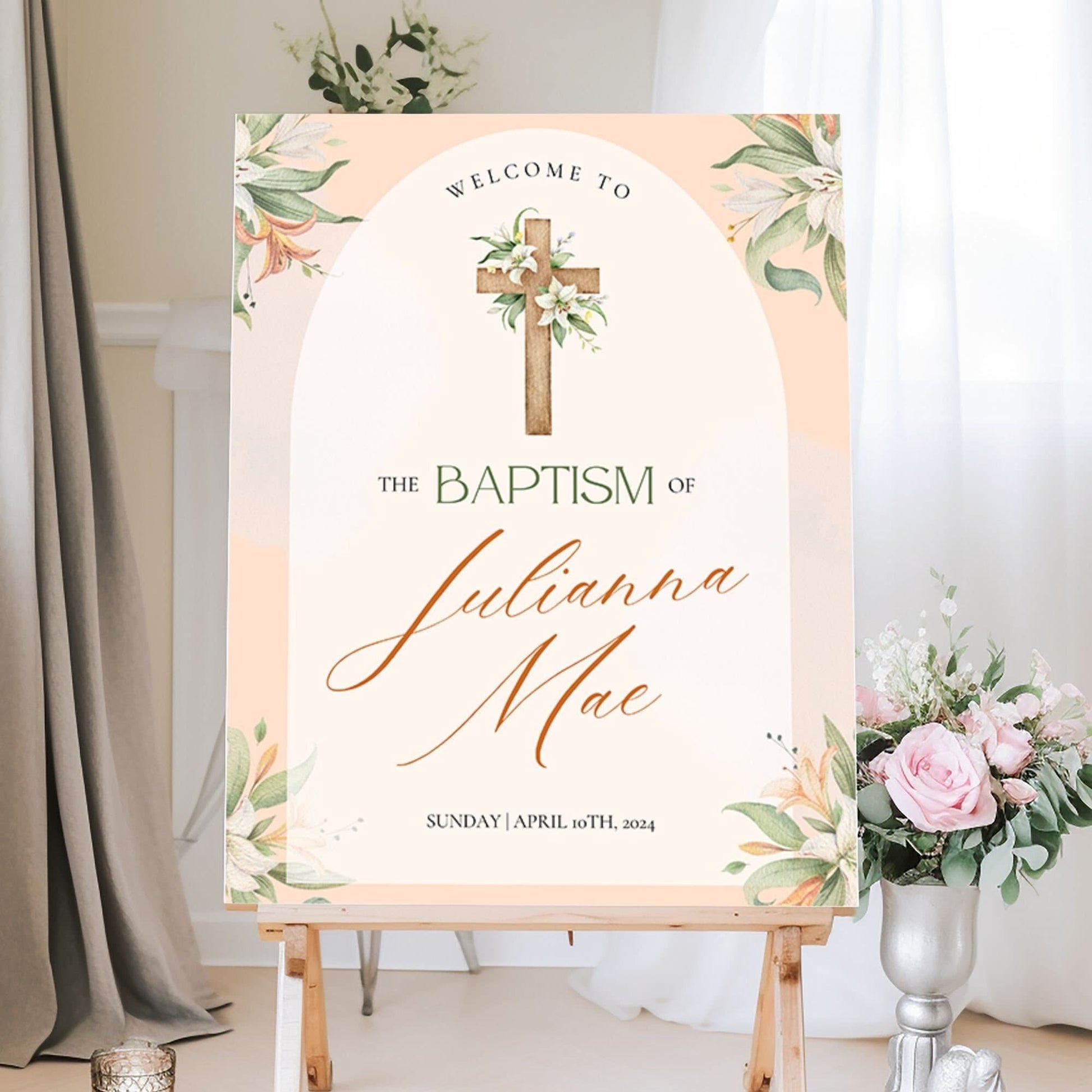 Peach Floral Baptism Welcome Sign - Magnolia Dane Co.