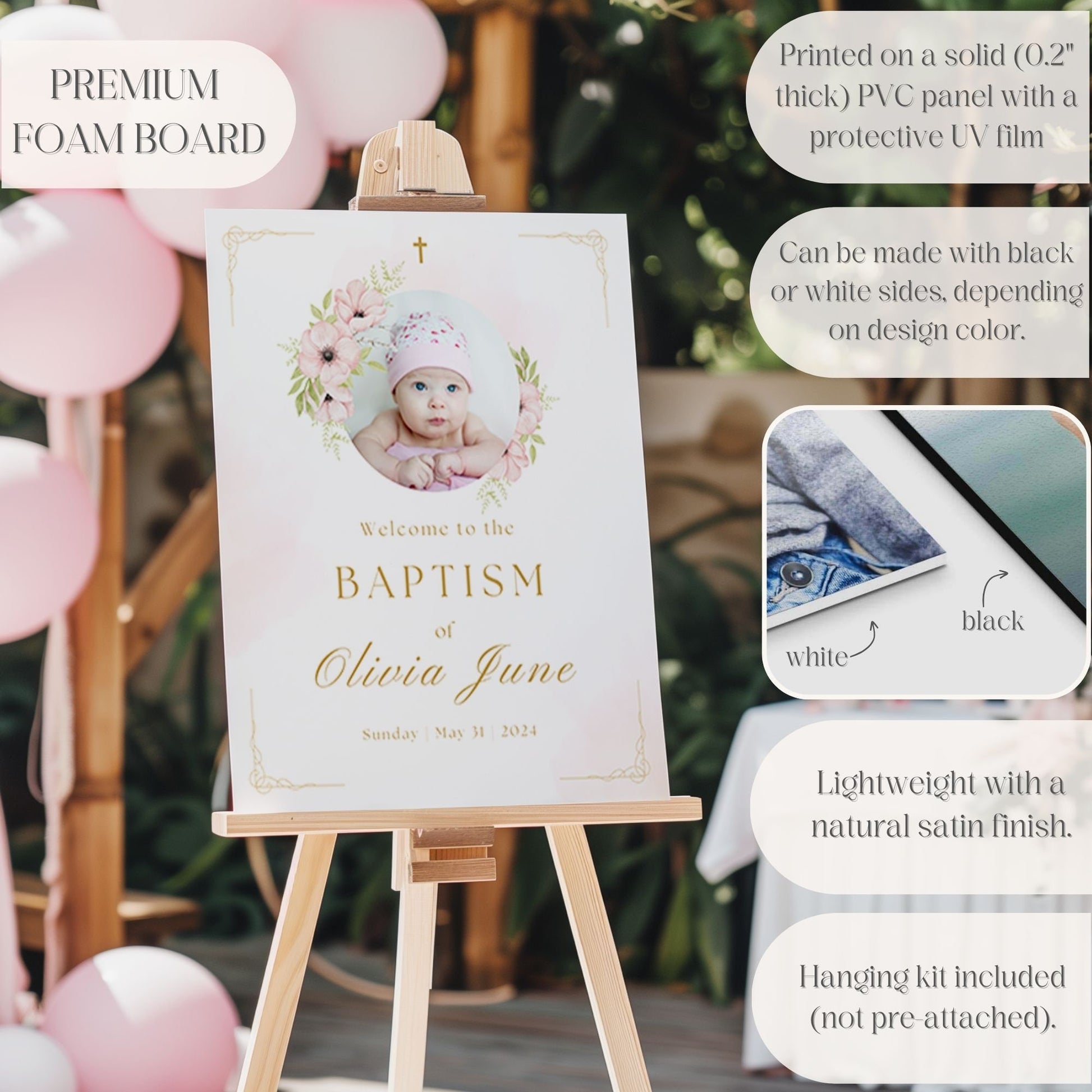 Pink Floral Photo Baptism Welcome Sign - Magnolia Dane Co.