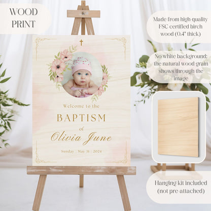 Pink Floral Photo Baptism Welcome Sign - Magnolia Dane Co.