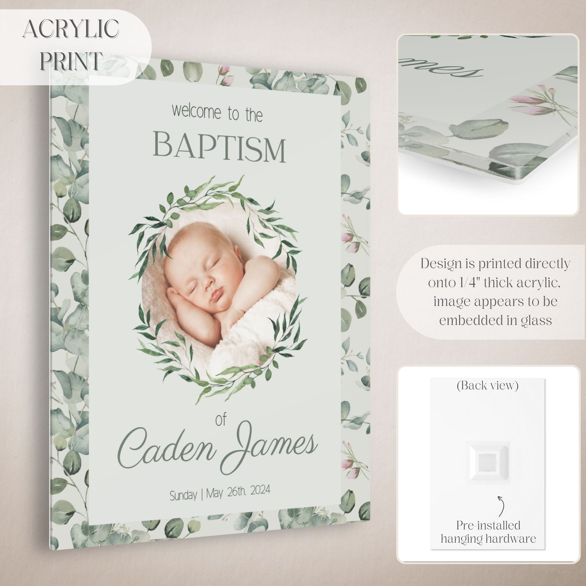 Gender Neutral Leaves Photo Baptism Welcome Sign - Magnolia Dane Co.