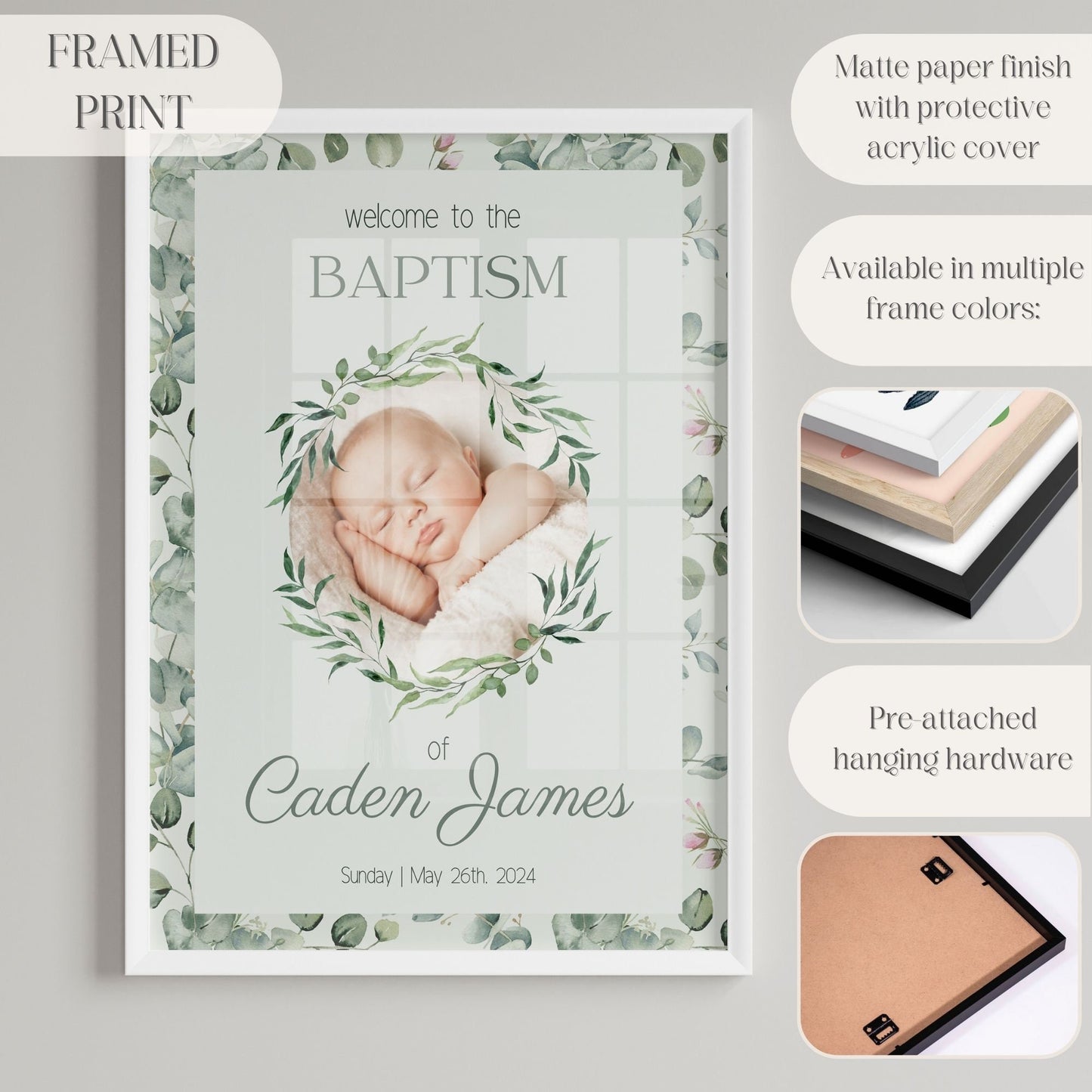 Gender Neutral Leaves Photo Baptism Welcome Sign - Magnolia Dane Co.