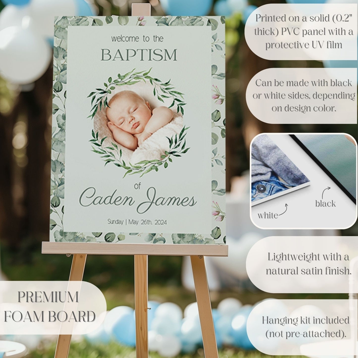 Gender Neutral Leaves Photo Baptism Welcome Sign - Magnolia Dane Co.