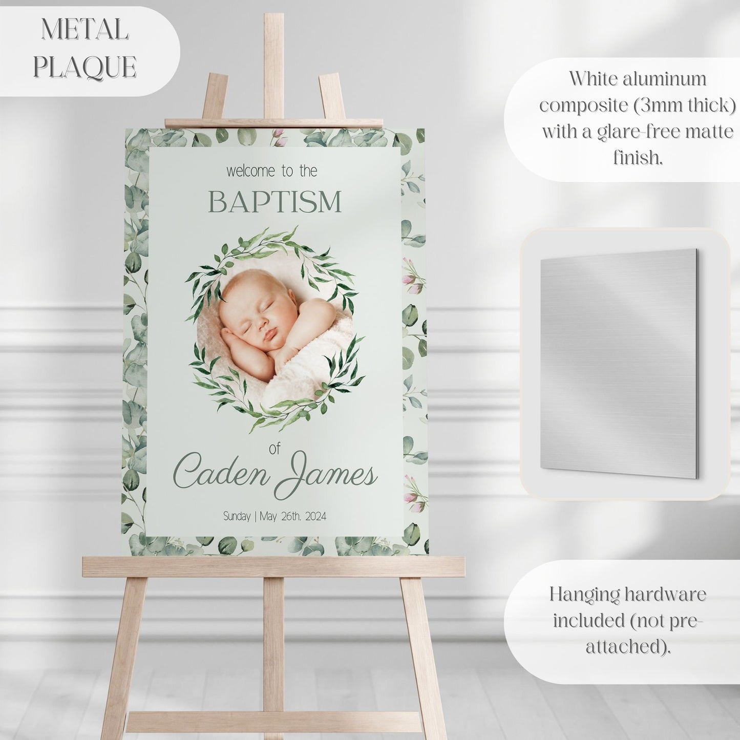 Gender Neutral Leaves Photo Baptism Welcome Sign - Magnolia Dane Co.