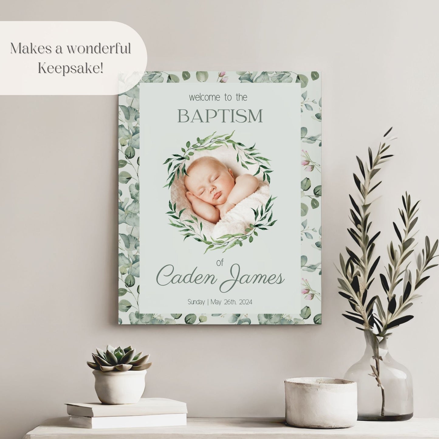 Gender Neutral Leaves Photo Baptism Welcome Sign - Magnolia Dane Co.