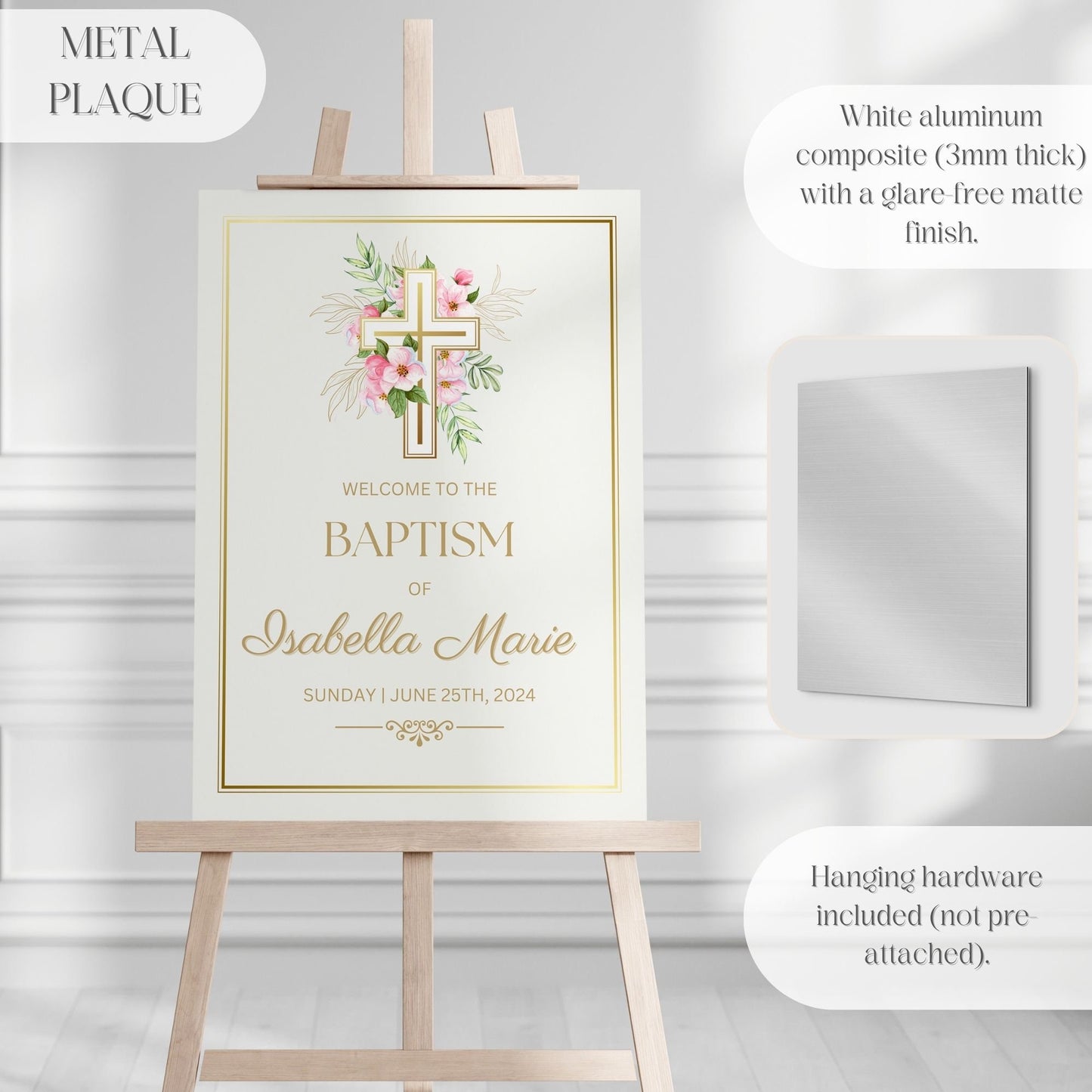 Gold Floral Baptism Welcome Sign - Magnolia Dane Co.