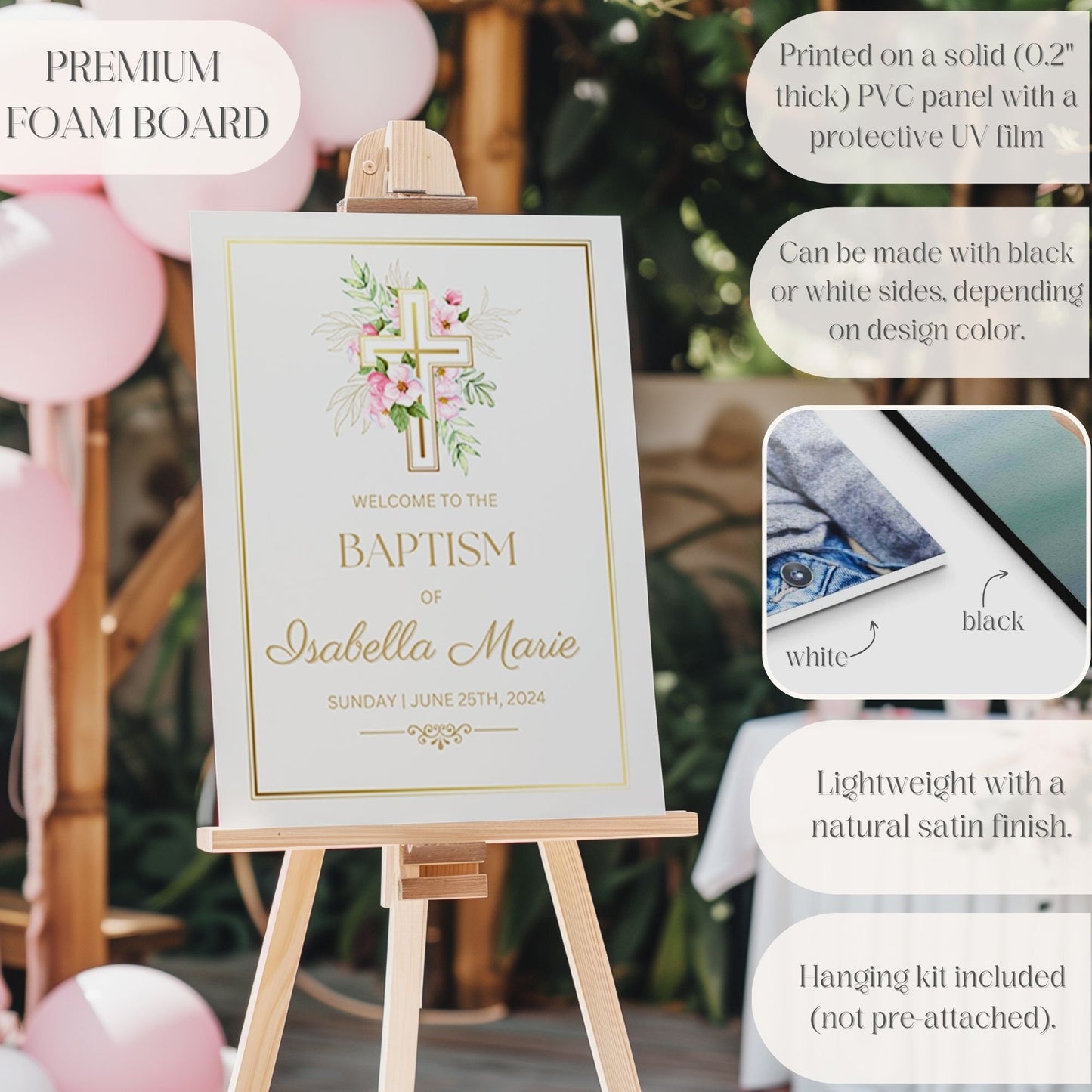 Gold Floral Baptism Welcome Sign - Magnolia Dane Co.