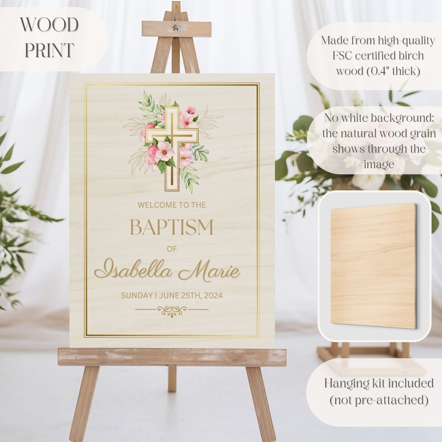 Gold Floral Baptism Welcome Sign - Magnolia Dane Co.