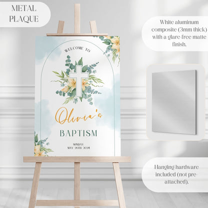 Gender Neutral Floral Cross Baptism Welcome Sign - Magnolia Dane Co.