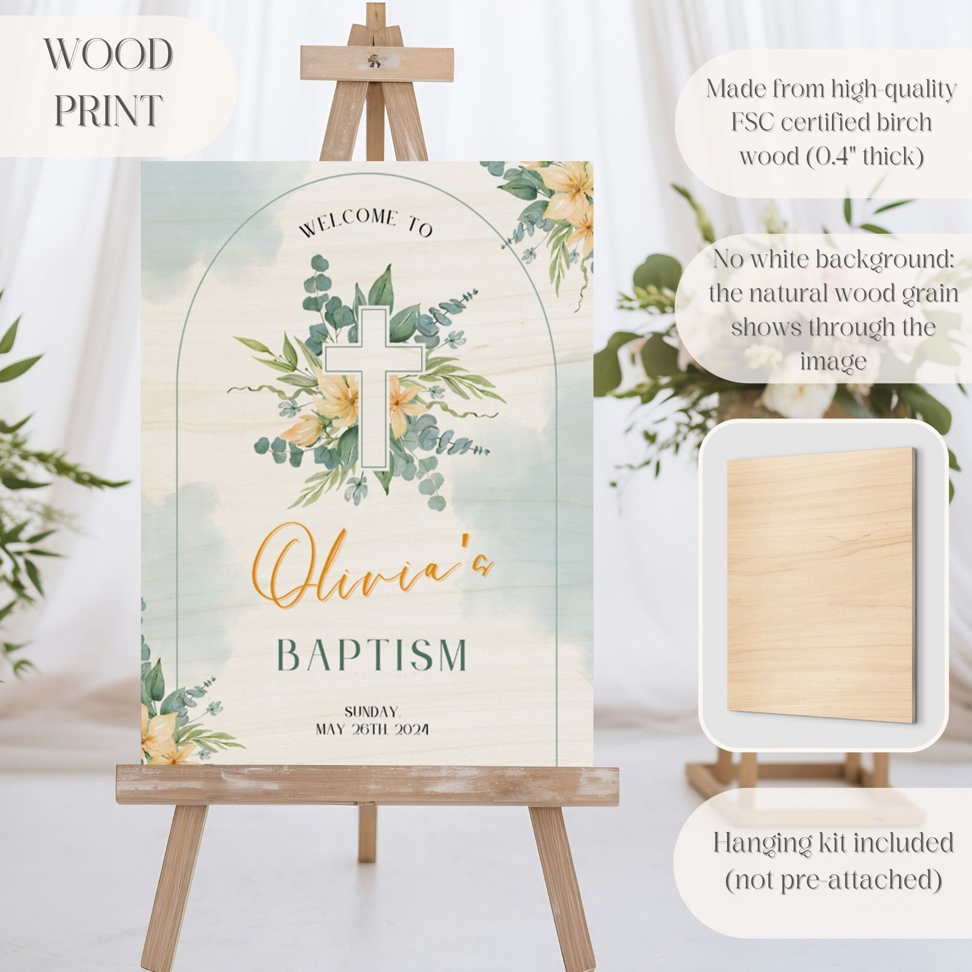 Gender Neutral Floral Cross Baptism Welcome Sign - Magnolia Dane Co.