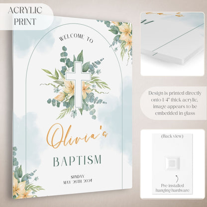 Gender Neutral Floral Cross Baptism Welcome Sign - Magnolia Dane Co.