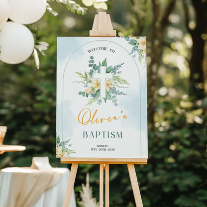 Gender Neutral Floral Cross Baptism Welcome Sign - Magnolia Dane Co.