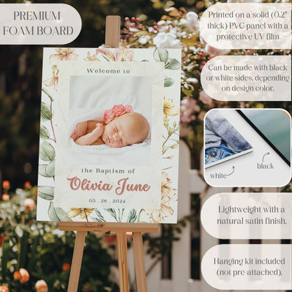 Modern Floral Photo Baptism Welcome Sign - Magnolia Dane Co.