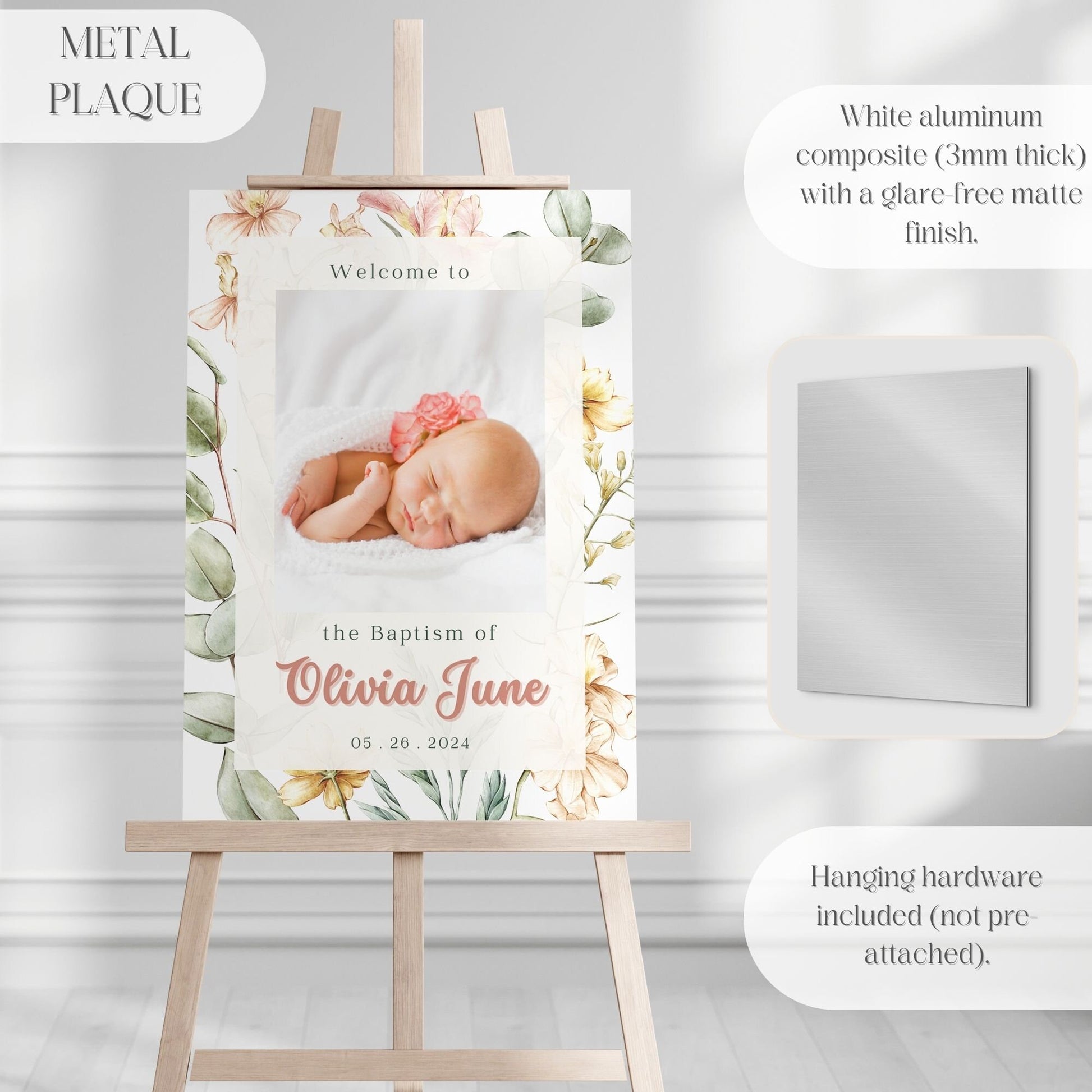 Modern Floral Photo Baptism Welcome Sign - Magnolia Dane Co.