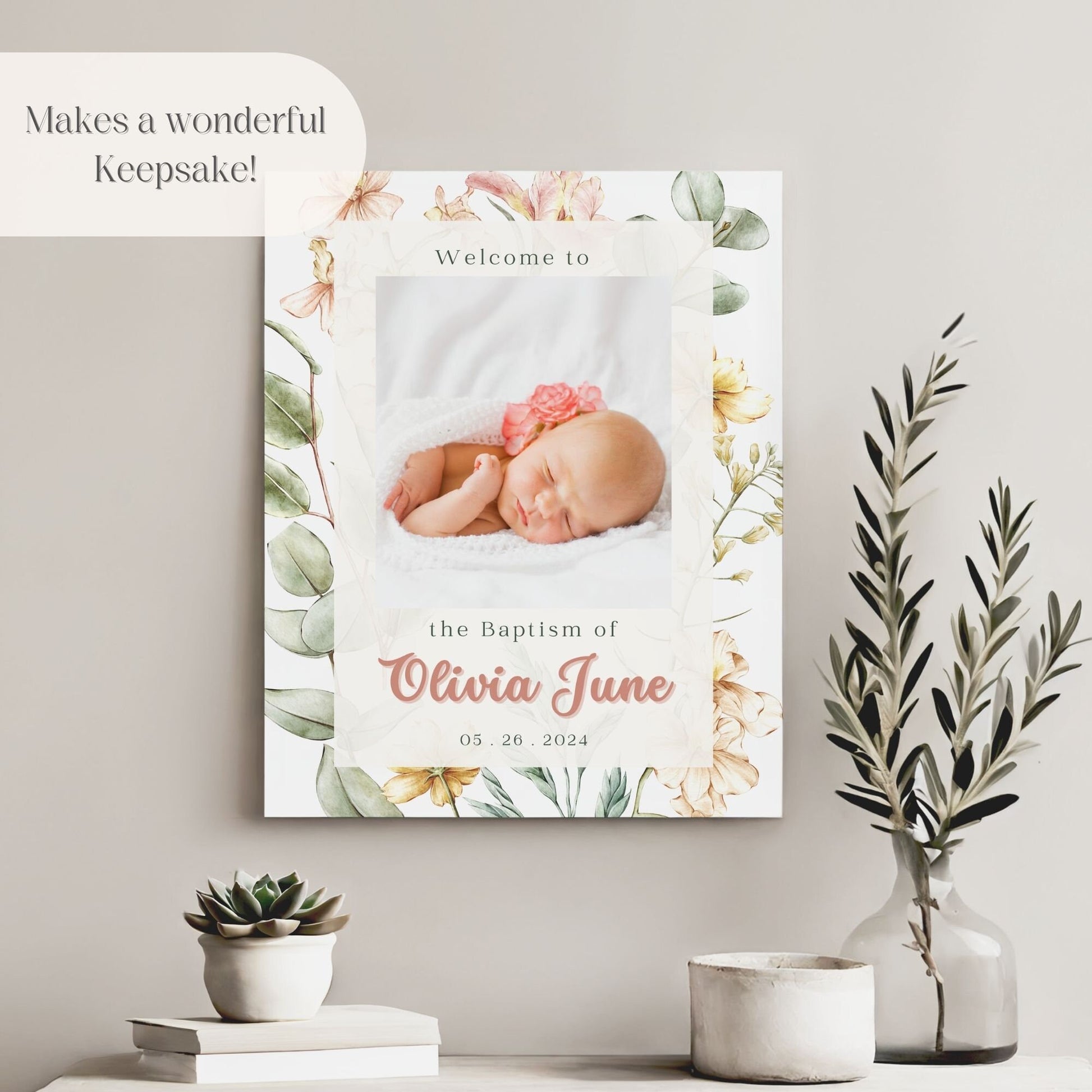 Modern Floral Photo Baptism Welcome Sign - Magnolia Dane Co.