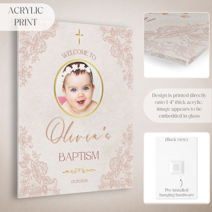 Delicate Lace Photo Baptism Welcome Sign - Magnolia Dane Co.