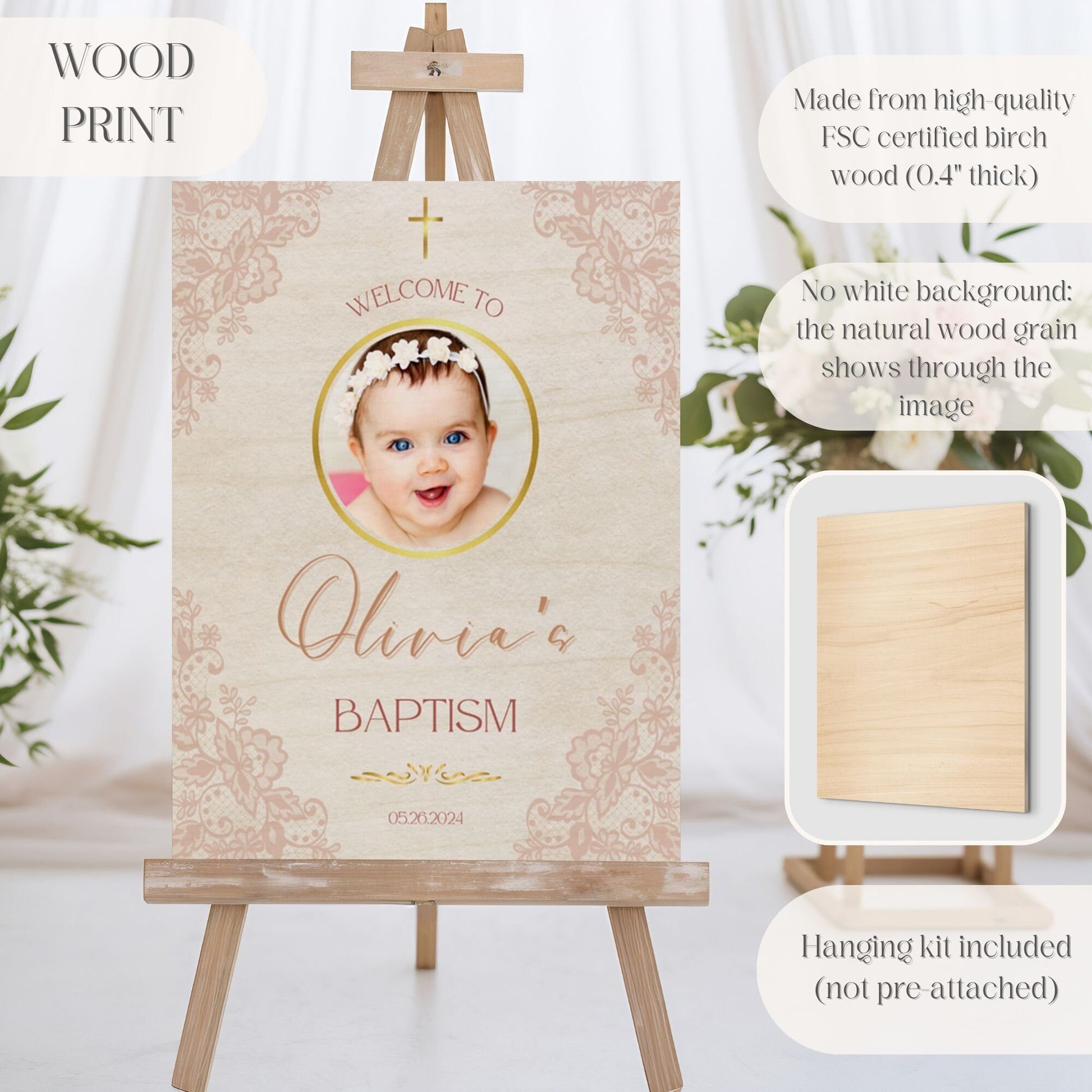 Delicate Lace Photo Baptism Welcome Sign - Magnolia Dane Co.