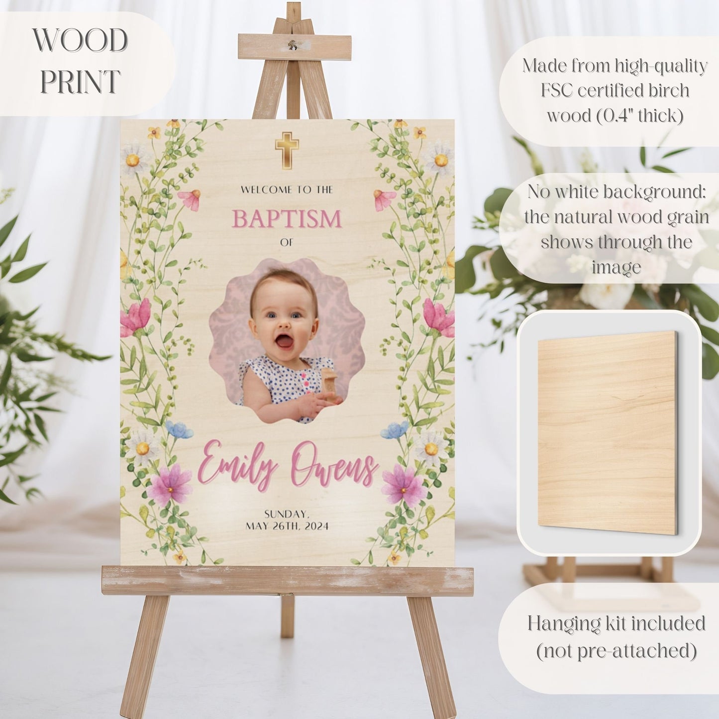 Bright Florals Photo Baptism Welcome Sign - Magnolia Dane Co.