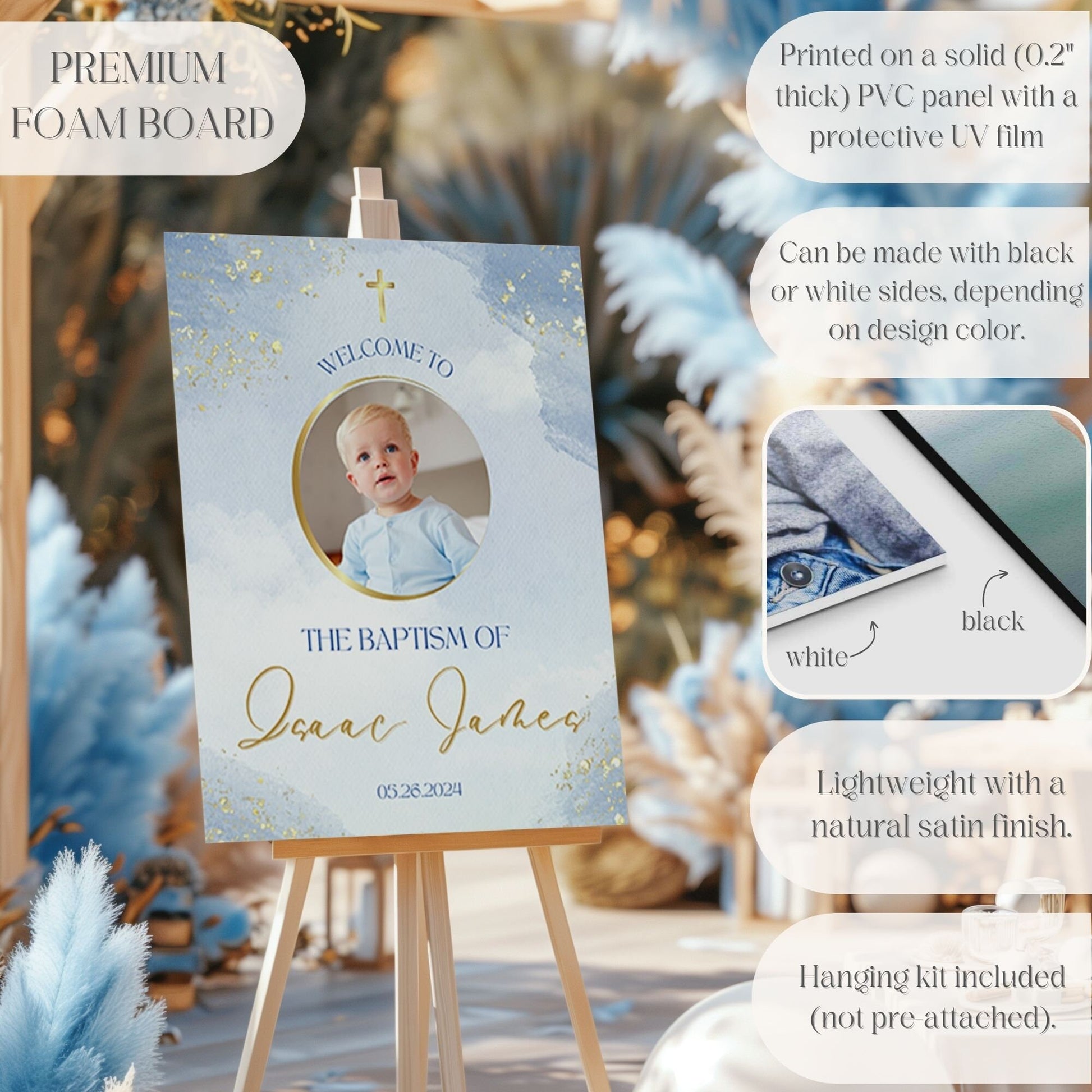 Blue & Gold Photo Baptism Welcome Sign - Magnolia Dane Co.