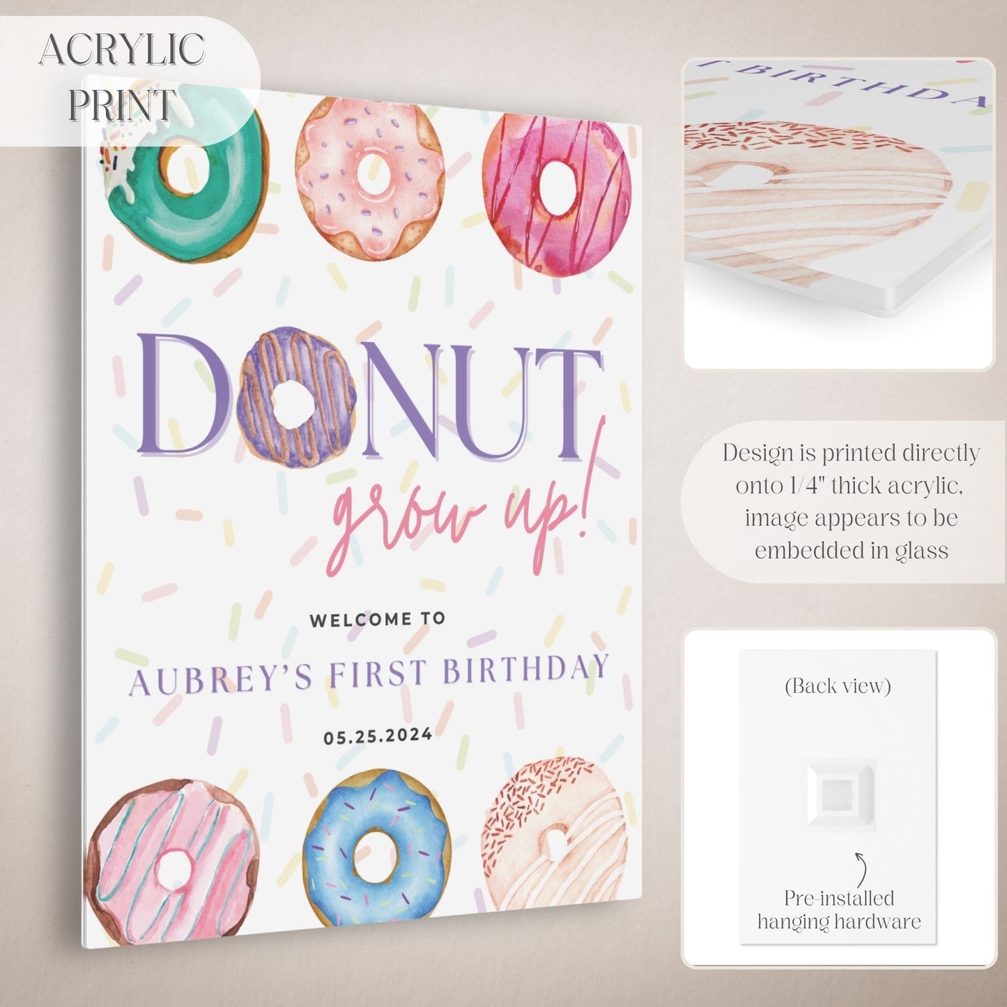 "Donut Grow Up" First Birthday Welcome Sign