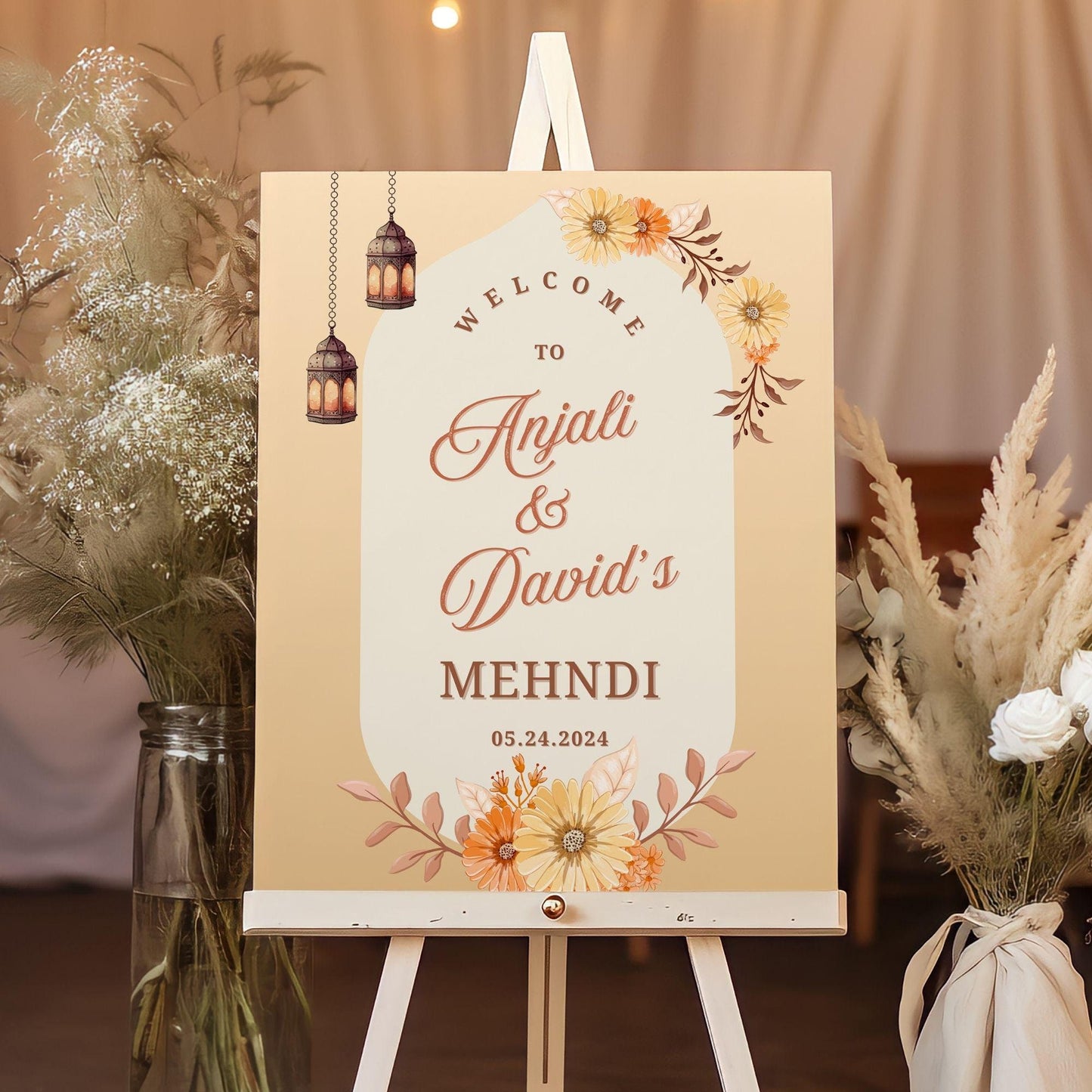 Indian Wedding Sign, Mehndi Decor, Sangeet Welcome Sign,  Haldi Welcome Sign, Punjabi Personalized Acrylic Welcome Sign, Custom Indian Decor - Magnolia Dane Co.