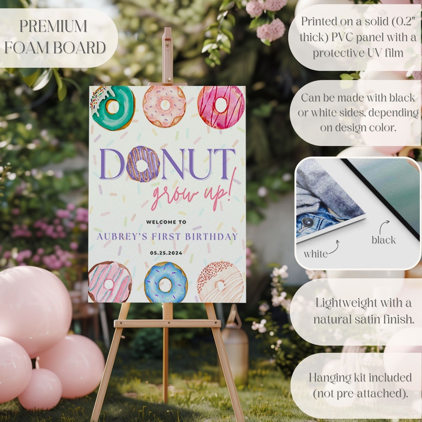 "Donut Grow Up" First Birthday Welcome Sign