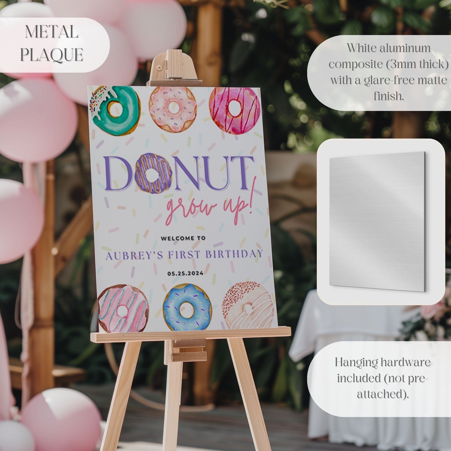 "Donut Grow Up" First Birthday Welcome Sign