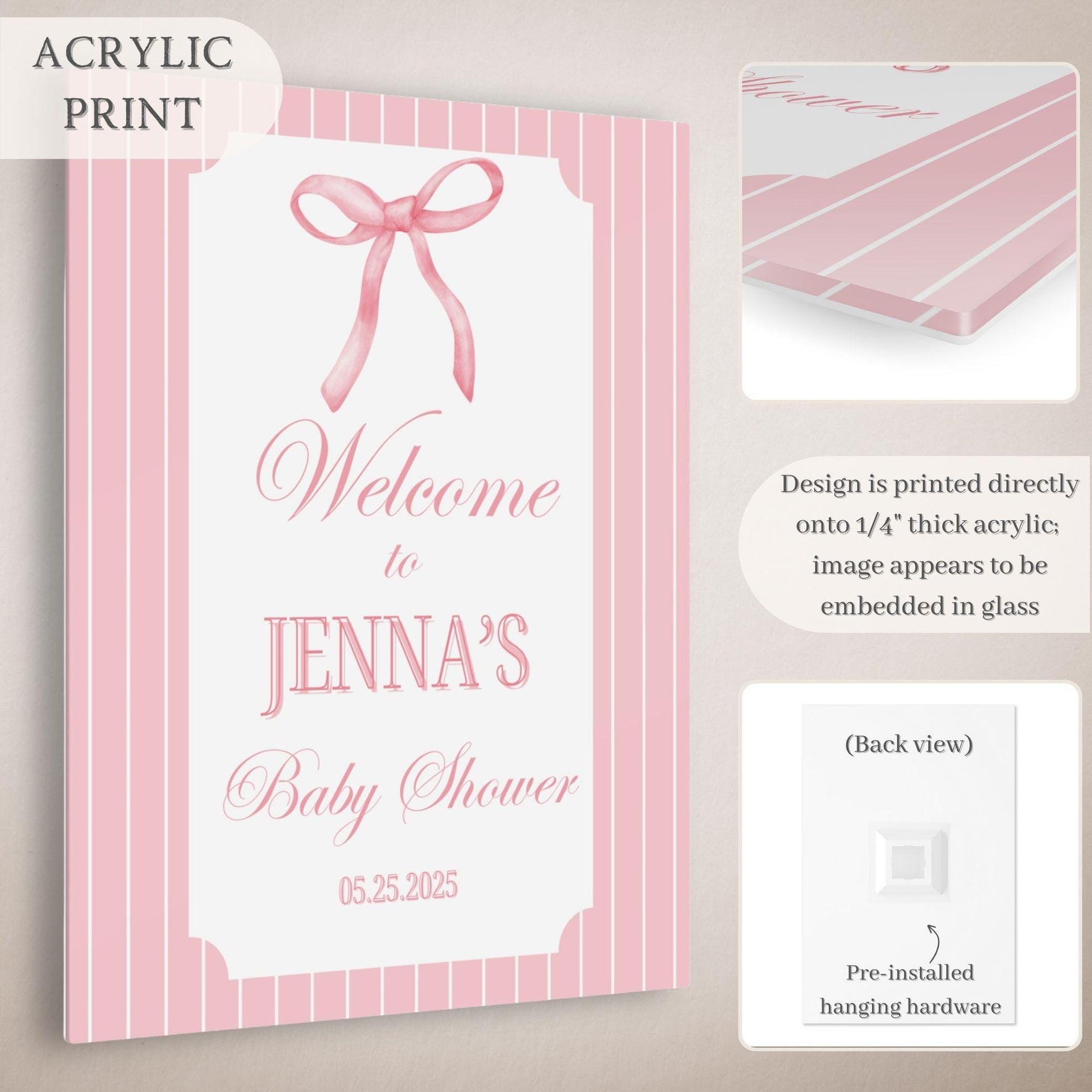 Pink Bow Preppy Baby Shower Welcome Sign - Magnolia Dane Co.