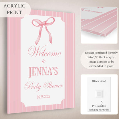 Pink Bow Preppy Baby Shower Welcome Sign - Magnolia Dane Co.