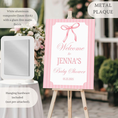 Pink Bow Preppy Baby Shower Welcome Sign - Magnolia Dane Co.