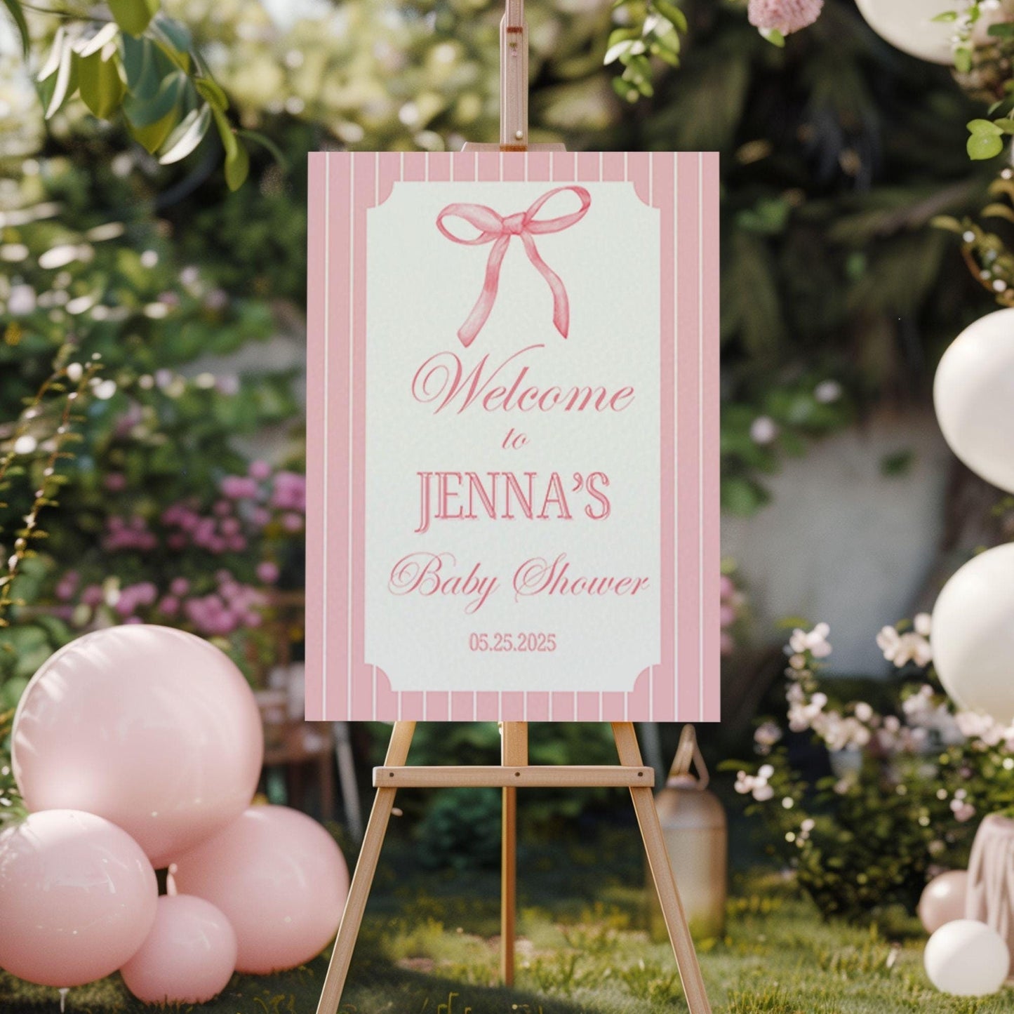 Pink Bow Preppy Baby Shower Welcome Sign - Magnolia Dane Co.