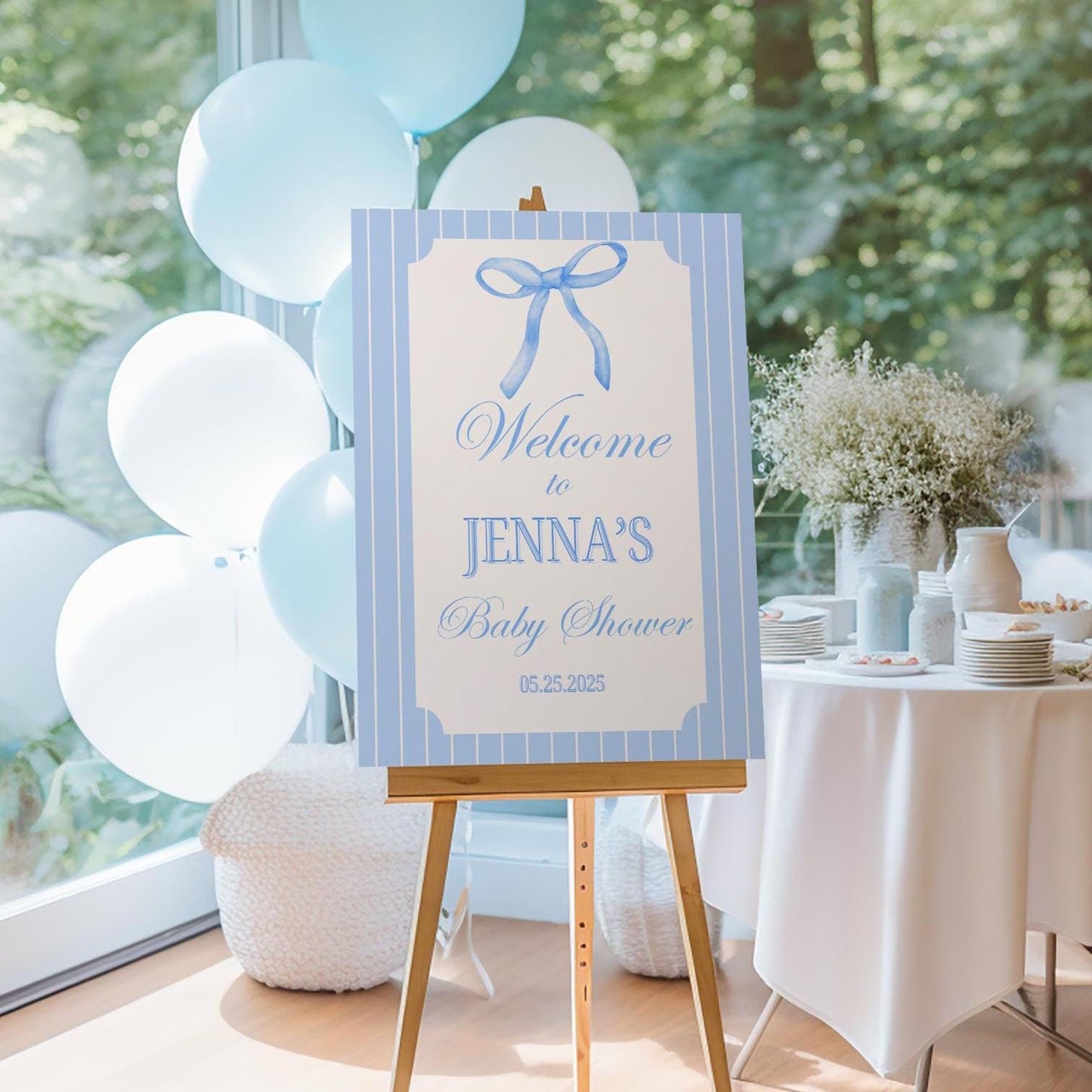 Blue Bow Preppy Baby Shower Welcome Sign - Magnolia Dane Co.