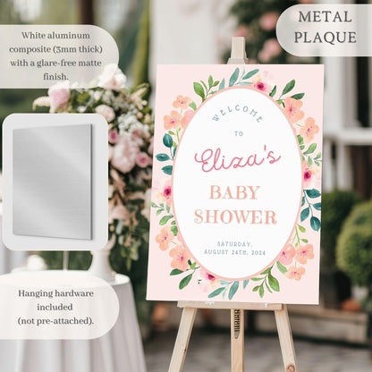 Pink Floral Oval Baby Shower Welcome Sign