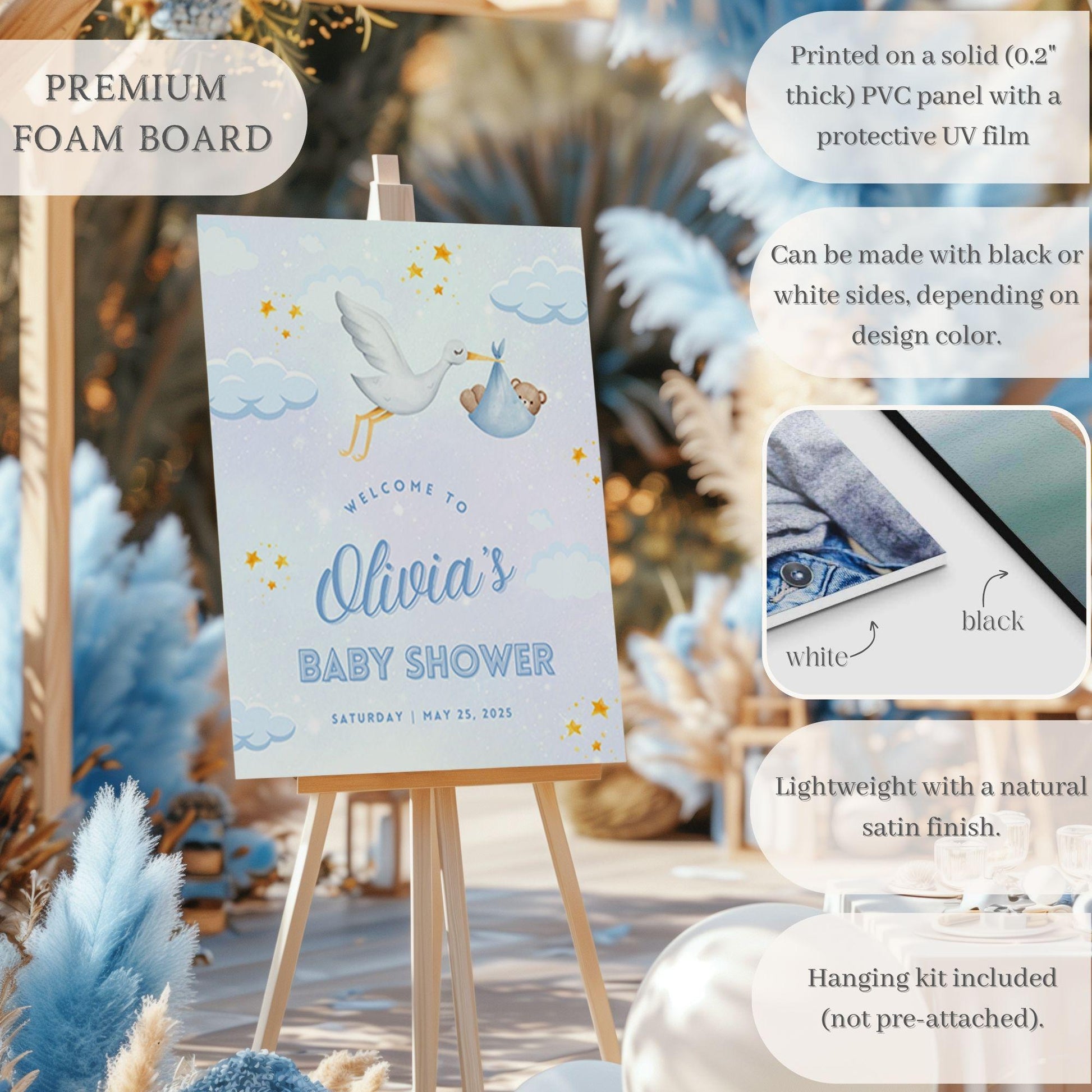 Blue Stork Baby Shower Welcome Sign - Magnolia Dane Co.