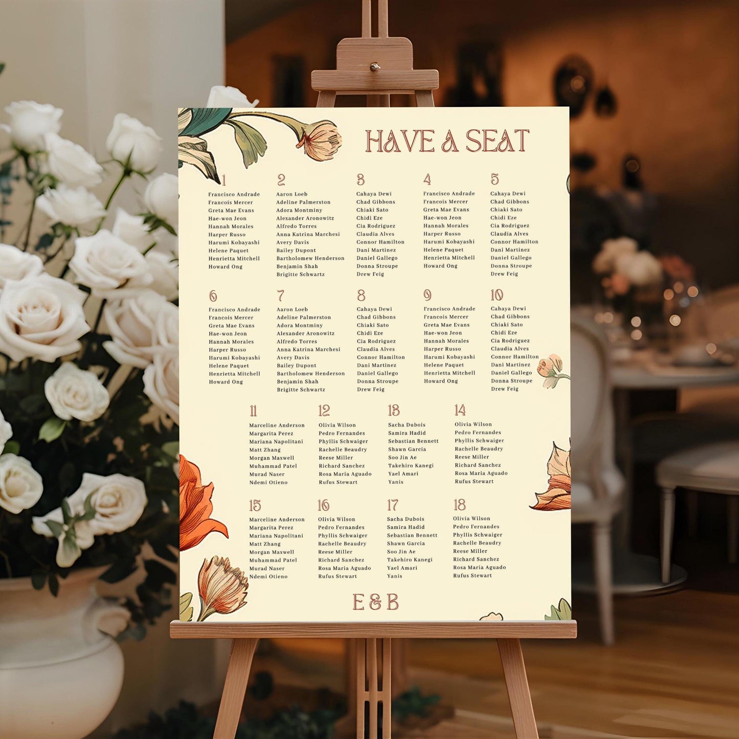 Vintage Floral Personalized Wedding Seating Chart