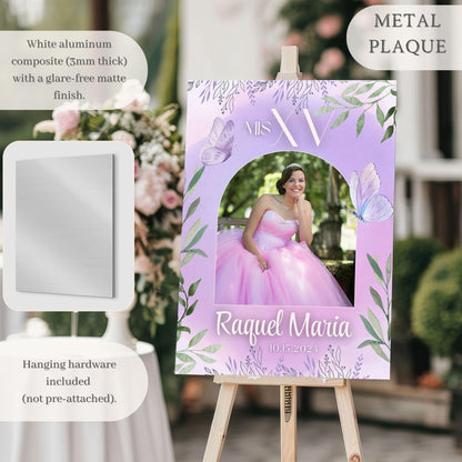 Purple Floral Custom Photo Quinceañera Welcome Sign