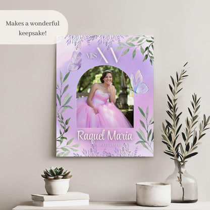 Purple Floral Custom Photo Quinceañera Welcome Sign