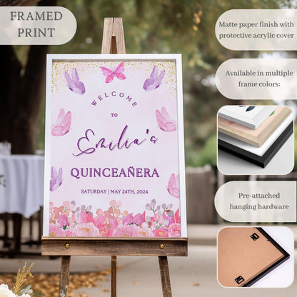 Butterfly Garden Quinceañera Welcome Sign