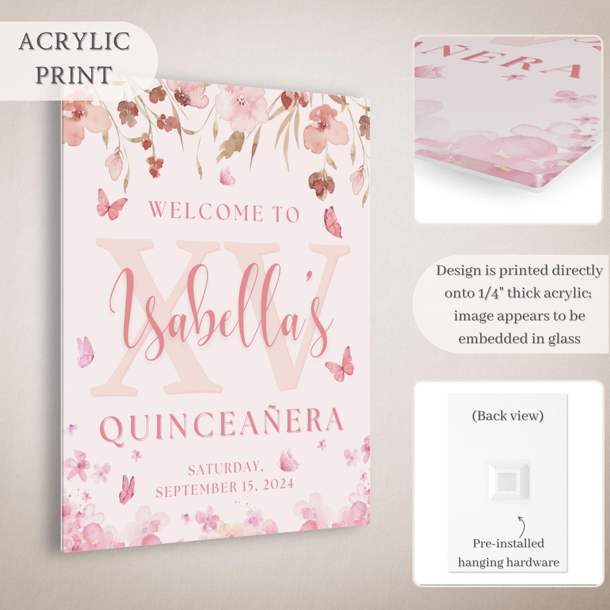 Pink Floral XV Quinceañera Welcome Sign - Magnolia Dane Co.