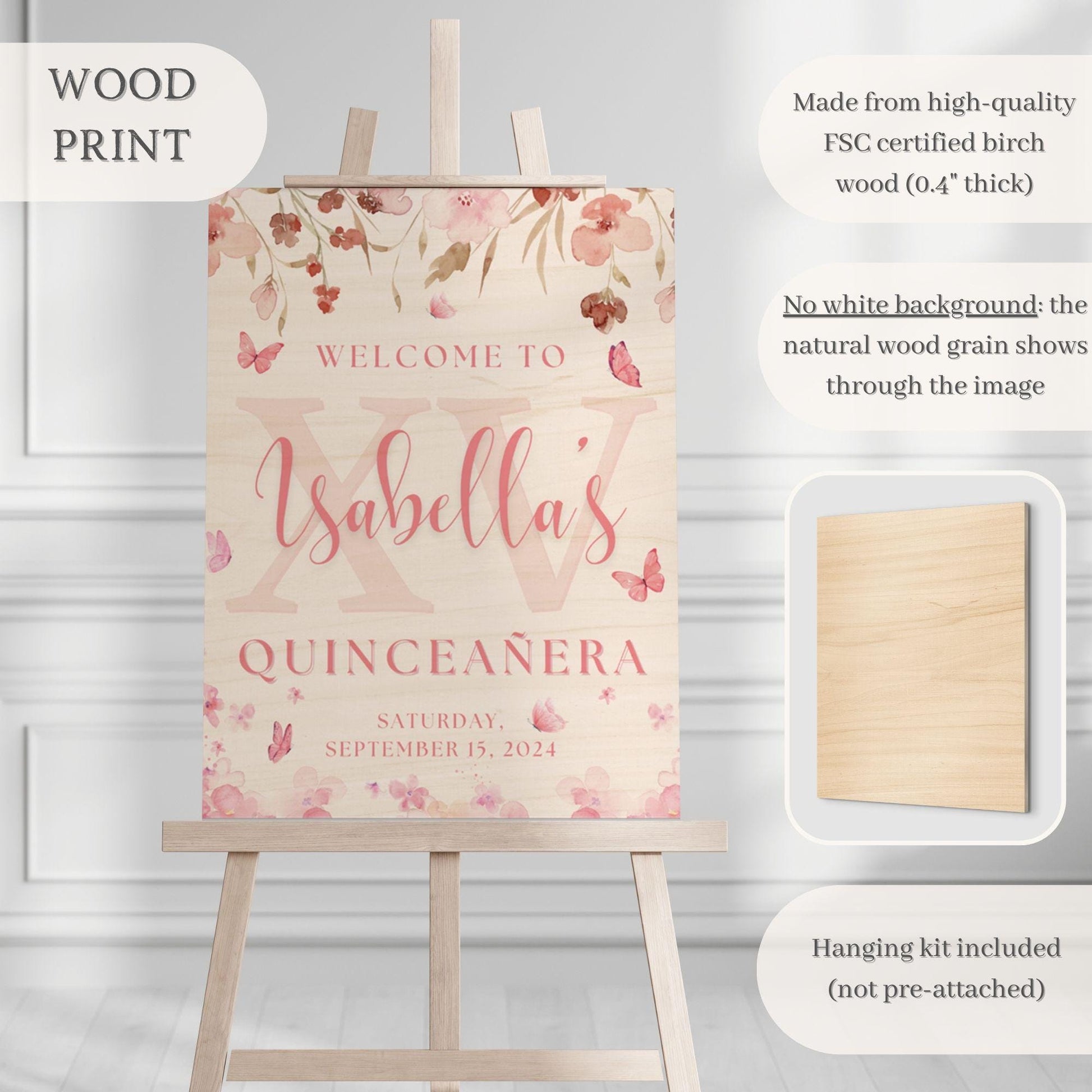 Pink Floral XV Quinceañera Welcome Sign - Magnolia Dane Co.