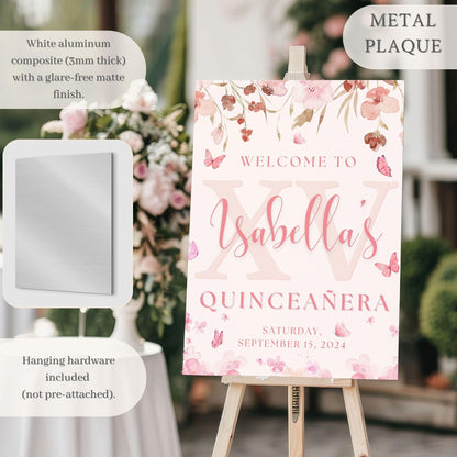 Pink Floral XV Quinceañera Welcome Sign - Magnolia Dane Co.