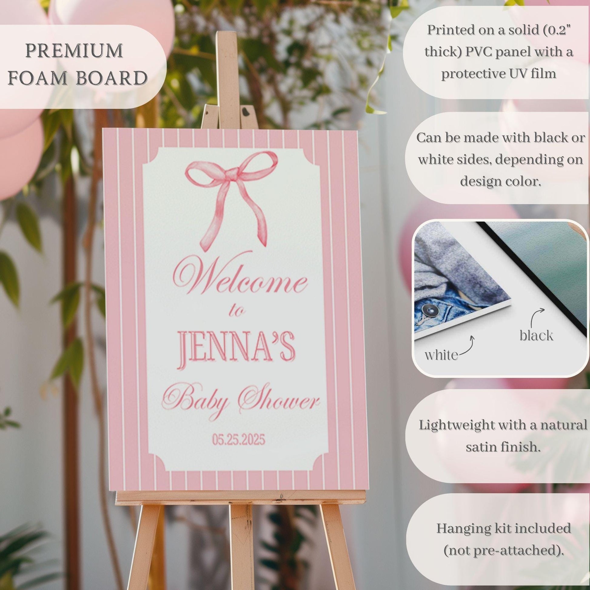 Pink Bow Preppy Baby Shower Welcome Sign - Magnolia Dane Co.