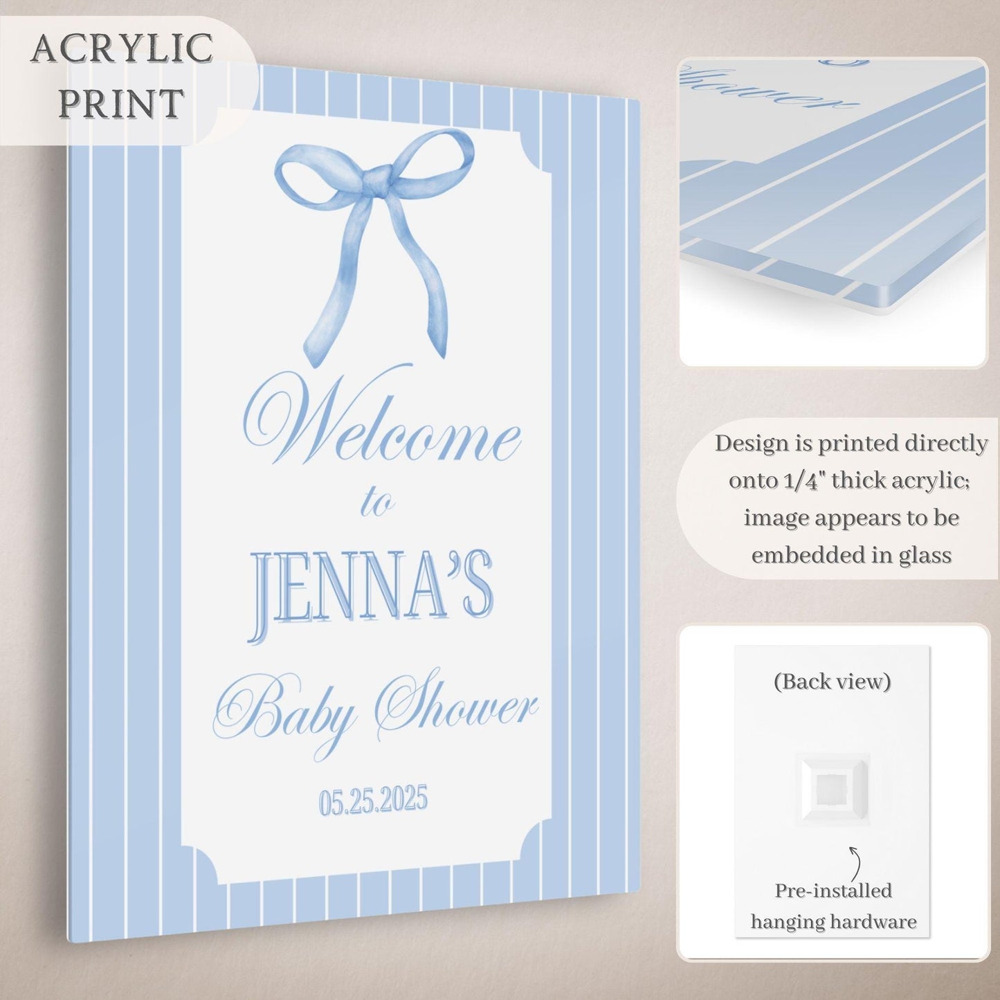 Blue Bow Preppy Baby Shower Welcome Sign - Magnolia Dane Co.