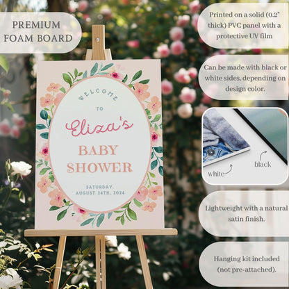 Pink Floral Oval Baby Shower Welcome Sign