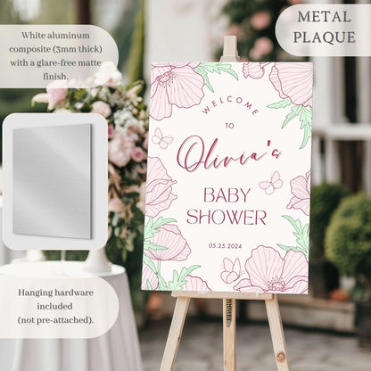 Line Flowers Baby Shower Welcome Sign