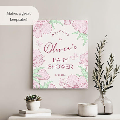 Line Flowers Baby Shower Welcome Sign