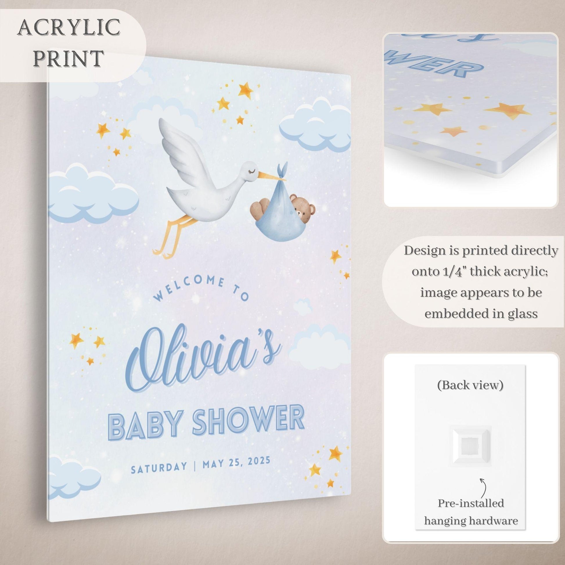 Blue Stork Baby Shower Welcome Sign - Magnolia Dane Co.