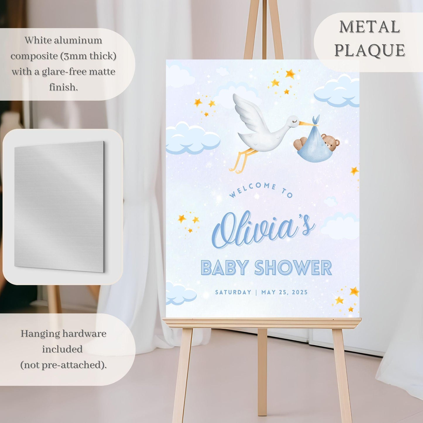 Blue Stork Baby Shower Welcome Sign - Magnolia Dane Co.