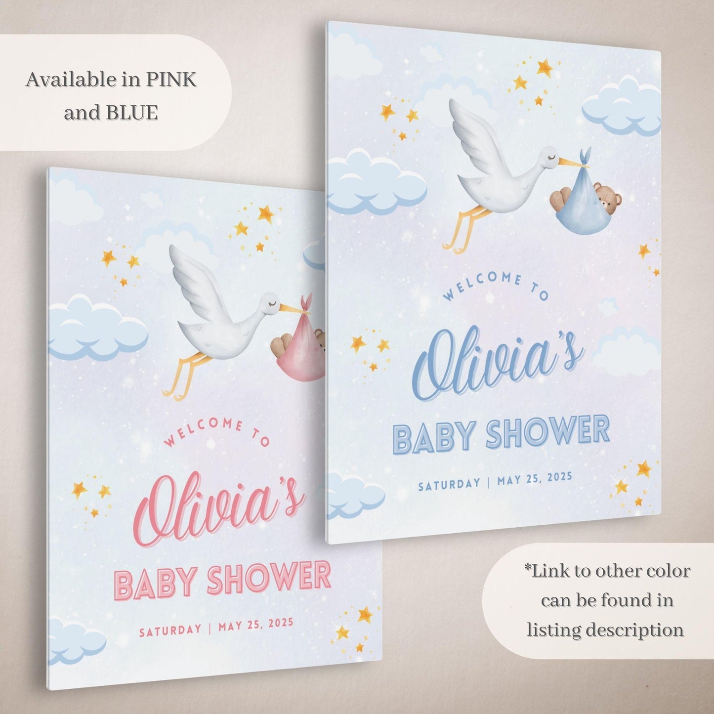 Blue Stork Baby Shower Welcome Sign - Magnolia Dane Co.